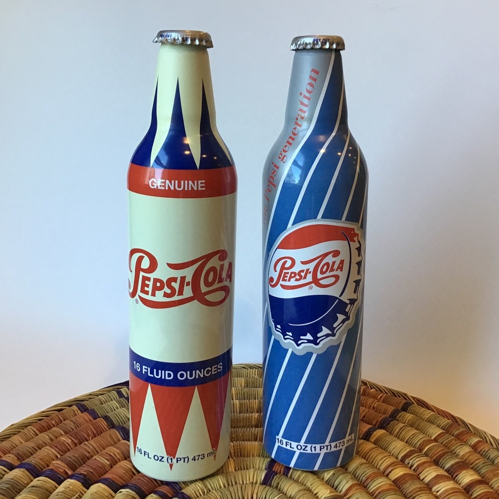 2 Genuine Pepsi Cola Aluminum Bottles One is Full Vintage 2009